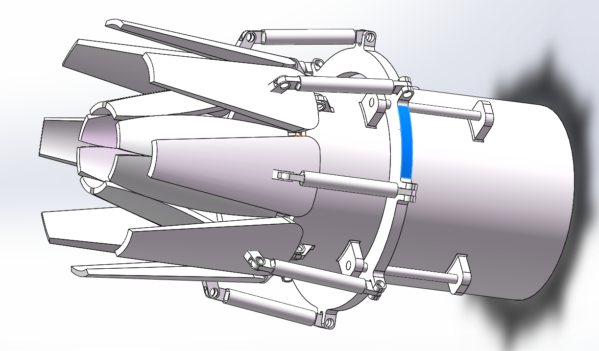 3d打印航模矢量控制喷口: 根据各国喷气式发动机的矢量控制原理,设计